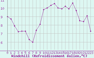 Courbe du refroidissement olien pour Munte (Be)