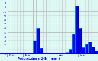 Graphique des précipitations prvues pour Rochetoirin