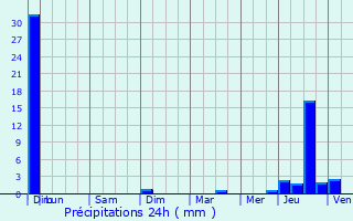 Graphique des précipitations prvues pour Aurons