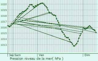 Graphe de la pression atmosphrique prvue pour Nielles-ls-Blquin