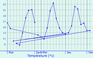 Graphique des tempratures prvues pour Tencin