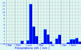 Graphique des précipitations prvues pour Champigny