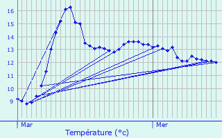 Graphique des tempratures prvues pour curey-en-Verdunois