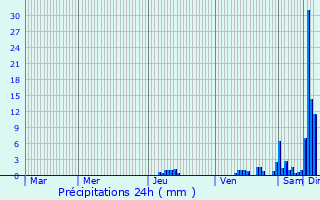 Graphique des précipitations prvues pour Sarrazac