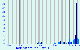 Graphique des précipitations prvues pour Saussignac