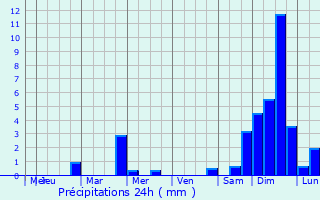 Graphique des précipitations prvues pour Nov Bor