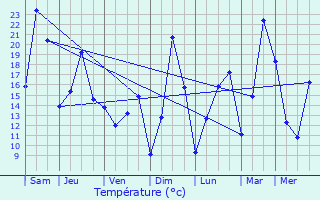 Graphique des tempratures prvues pour Ruffieu