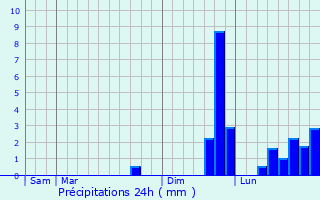 Graphique des précipitations prvues pour Les Fougerts