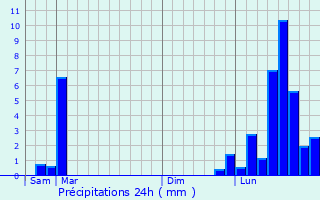 Graphique des précipitations prvues pour Ruhans
