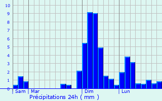 Graphique des précipitations prvues pour Izon