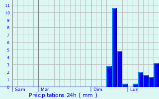 Graphique des précipitations prvues pour Quimper