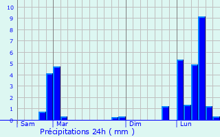 Graphique des précipitations prvues pour Grenoble