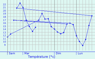 Graphique des tempratures prvues pour Saint-Martin-de-Goyne