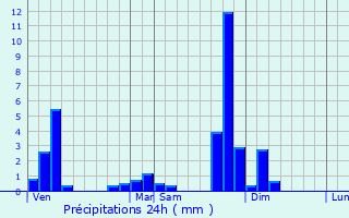 Graphique des précipitations prvues pour Les Fourgs