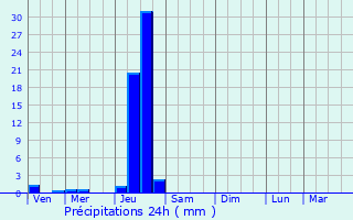 Graphique des précipitations prvues pour Tonneins