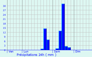 Graphique des précipitations prvues pour Noaillac