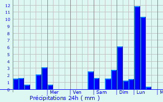 Graphique des précipitations prvues pour Saint-Bouize