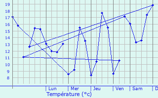 Graphique des tempratures prvues pour Vierzon