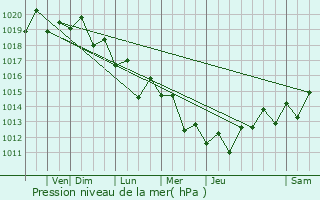 Graphe de la pression atmosphrique prvue pour Avarua