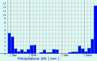 Graphique des précipitations prvues pour Socourt