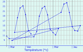 Graphique des tempratures prvues pour Saint-Sylvestre