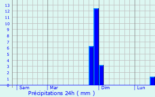Graphique des précipitations prvues pour Bertignolles