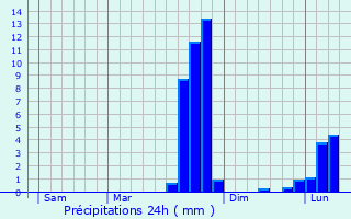 Graphique des précipitations prvues pour Duranville