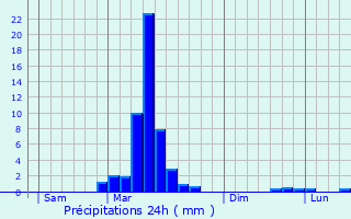 Graphique des précipitations prvues pour Domezain-Berraute