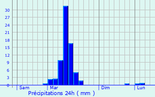 Graphique des précipitations prvues pour Uzein