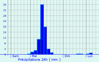 Graphique des précipitations prvues pour Auriac