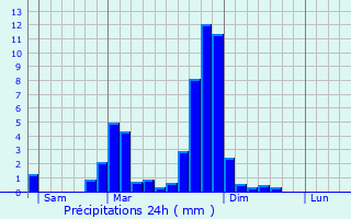 Graphique des précipitations prvues pour Montvalezan