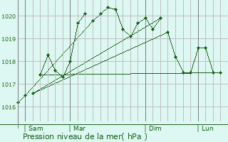 Graphe de la pression atmosphrique prvue pour Amplepuis