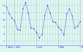 Graphique des températures prévues pour Pruno