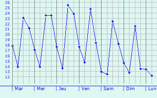 Graphique des tempratures prvues pour Ciudad Sahagn