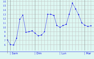 Graphique des tempratures prvues pour Bergem