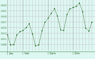 Graphe de la pression atmosphrique prvue pour Bothaville
