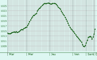 Graphe de la pression atmosphrique prvue pour Peterhof