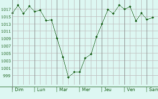 Graphe de la pression atmosphrique prvue pour Narashino