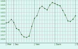 Graphe de la pression atmosphérique prévue pour Haselbachtal