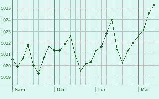 Graphe de la pression atmosphérique prévue pour Lomita