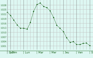 Graphe de la pression atmosphrique prvue pour Snezhinsk