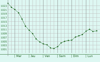 Graphe de la pression atmosphrique prvue pour Douazeci si Trei August