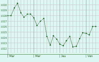 Graphe de la pression atmosphérique prévue pour Raymond Terrace