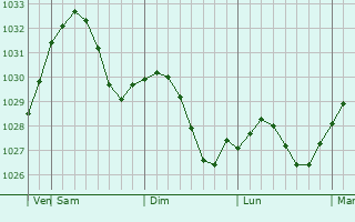 Graphe de la pression atmosphérique prévue pour Turgenevo
