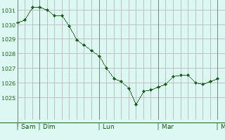 Graphe de la pression atmosphérique prévue pour Tyukalinsk