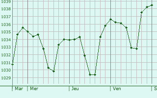 Graphe de la pression atmosphérique prévue pour Viella