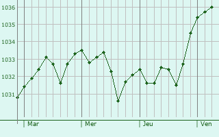 Graphe de la pression atmosphérique prévue pour Oléac-Debat