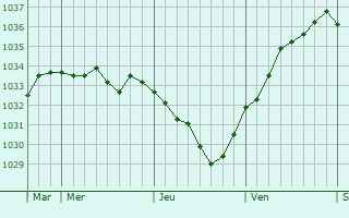 Graphe de la pression atmosphérique prévue pour Mulhausen