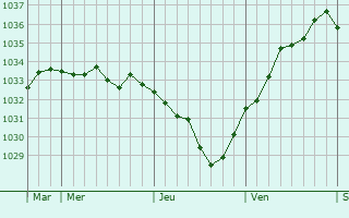 Graphe de la pression atmosphérique prévue pour Riedseltz