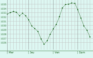 Graphe de la pression atmosphérique prévue pour Reinheim